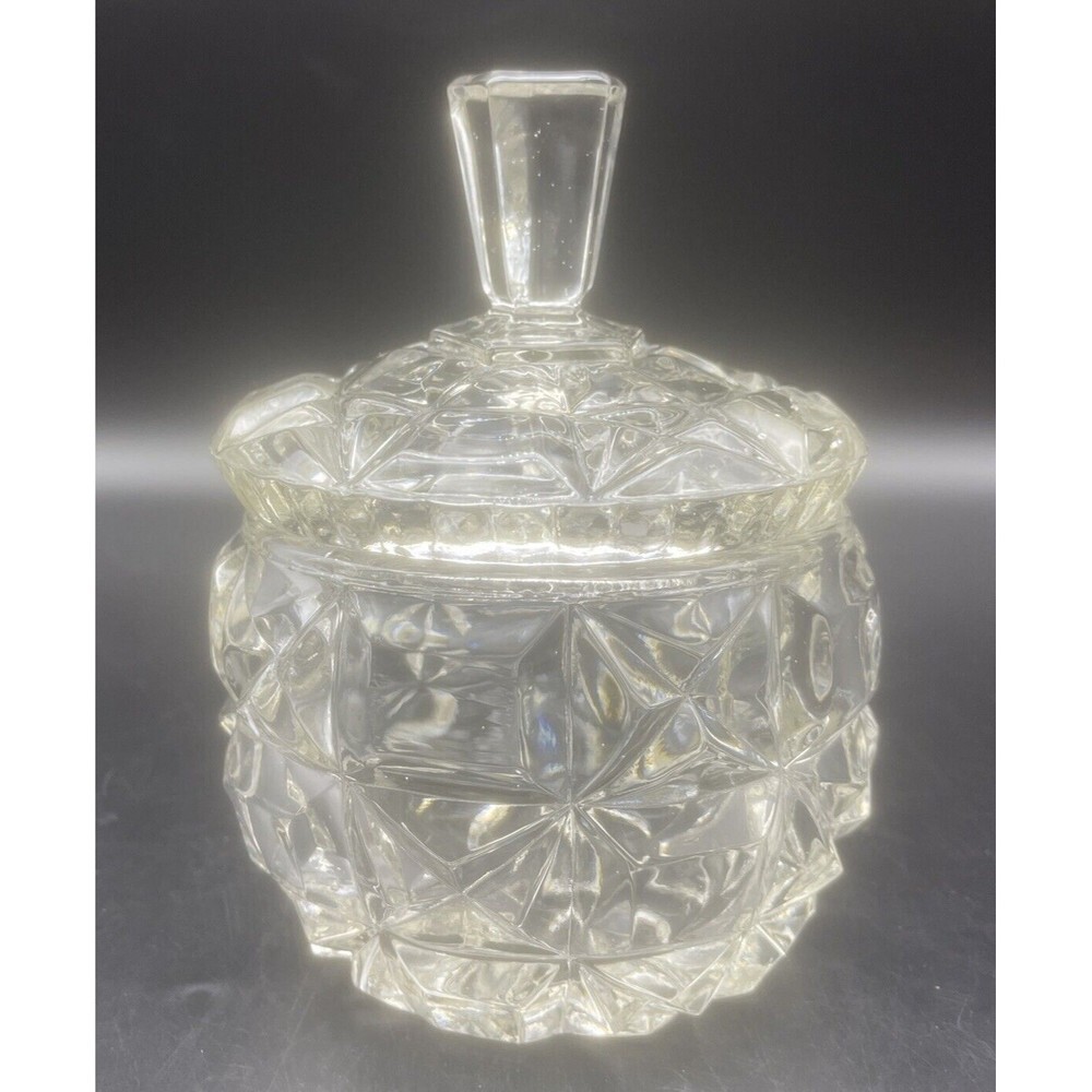 VTG Czech Clear Glass/Crystal Candy Dish W/ Lid‎ 7”